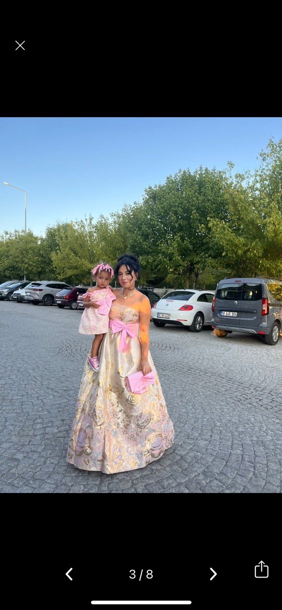 Pembe Dantel Detaylı Straplez Bohem Uzun Abiye - Görsel 3