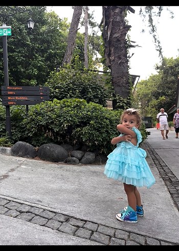 Fırfırlı Turkuaz Kız Çocuk Elbisesi - Görsel 4