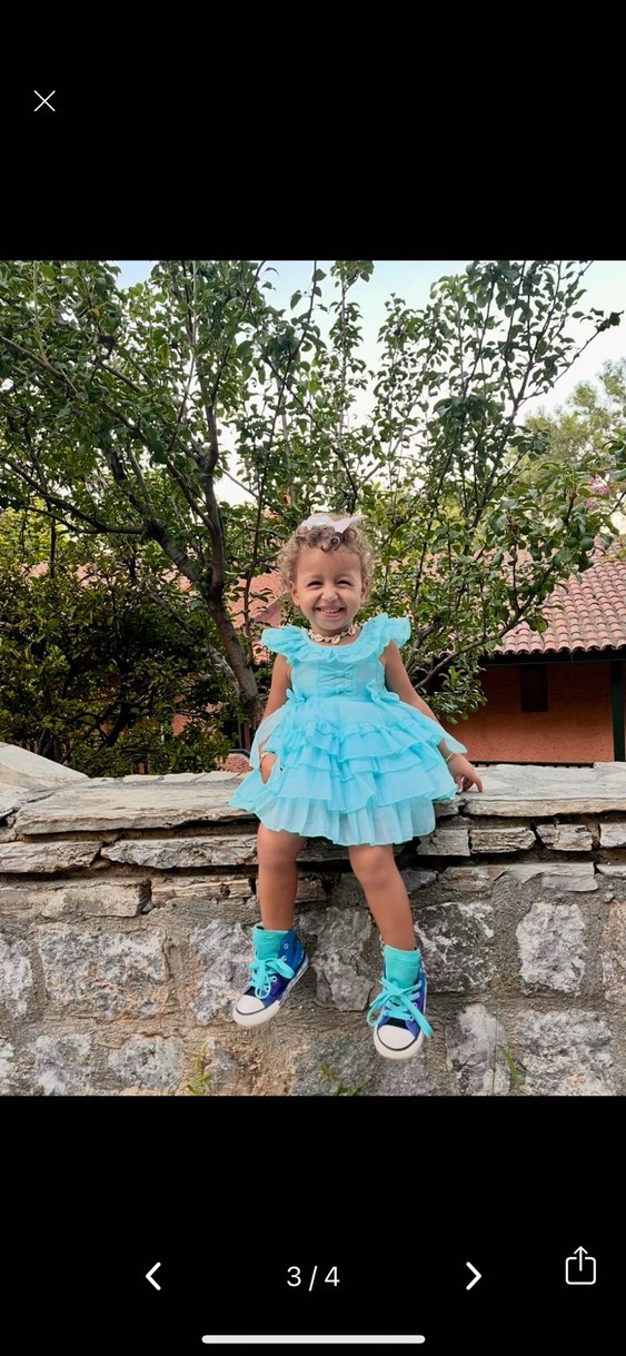 Fırfırlı Turkuaz Kız Çocuk Elbisesi - Görsel 3