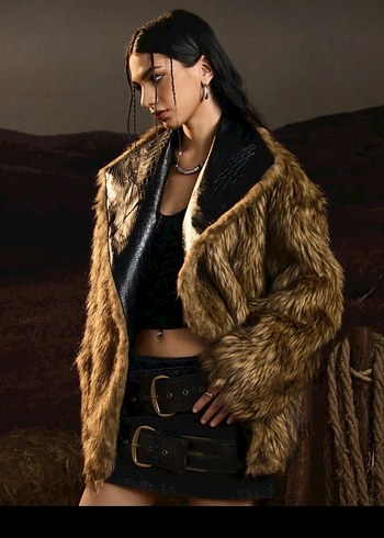 Kahverengi Yılan Desenli Deri Kürk Mont - Görsel 3