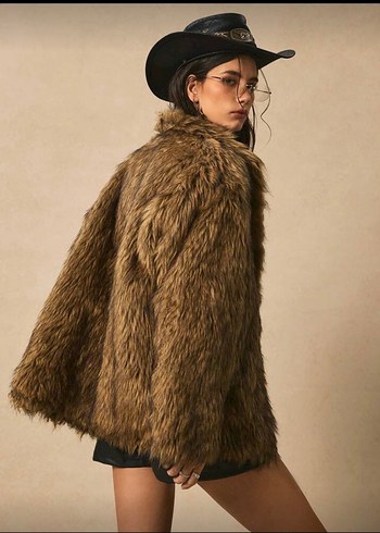 Kahverengi Yılan Desenli Deri Kürk Mont - Görsel 8