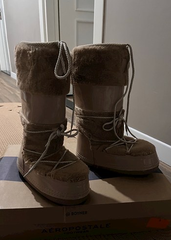 Bej Süet Kürklü Dolgu Topuk Kadın Bot - Görsel 5