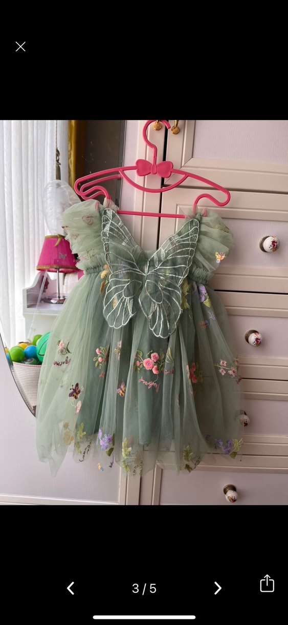 Yeşil Nakışlı Kız Çocuk Elbisesi - Görsel 3