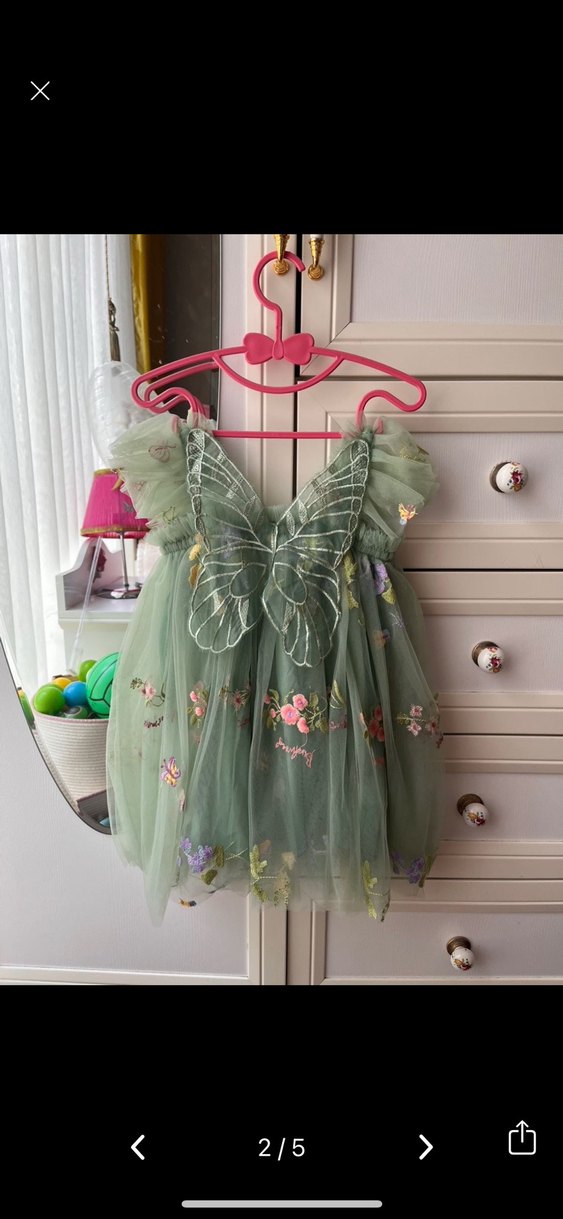 Yeşil Nakışlı Kız Çocuk Elbisesi - Görsel 2