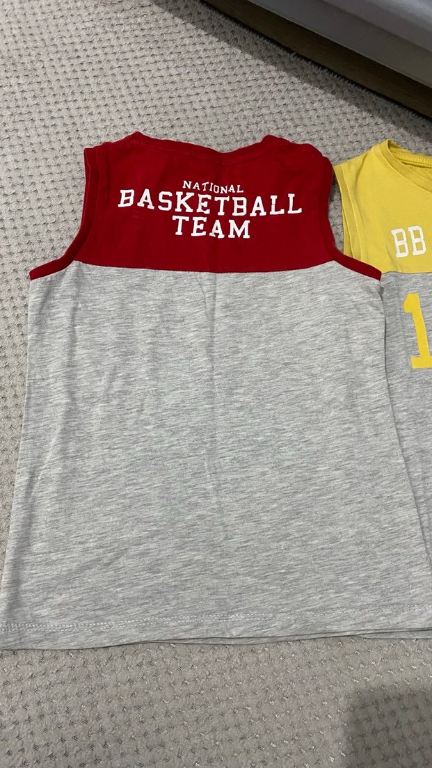 Erkek Kolsuz Gri Kırmızı Pamuklu Tişört - Görsel 2