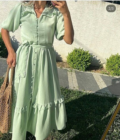 l Beden yeşil Renk Elbise