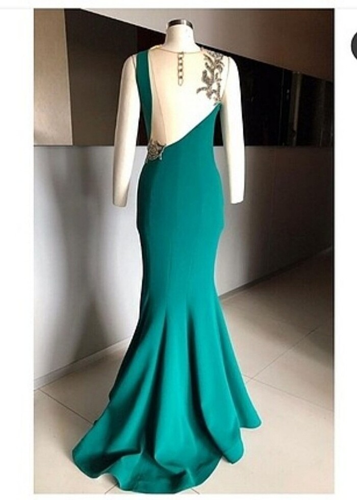 Zümrüt yeşili tasarım gece  abiye elbise - Görsel 5