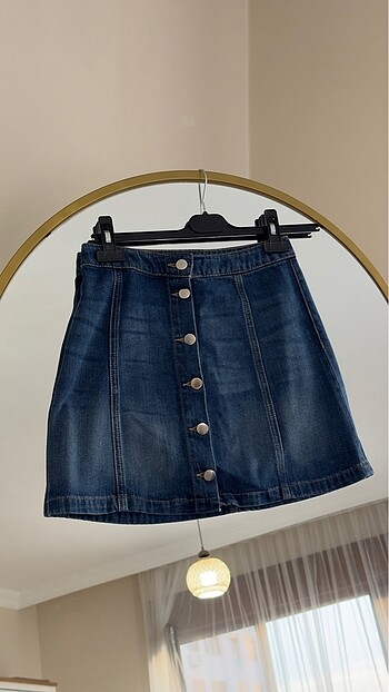 Hm mini denim jean kot düğmeli etek
