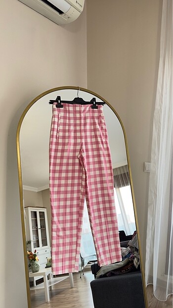 Zara Zara pembe kareli pantolon