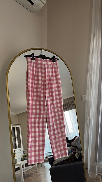 xs Beden pembe Renk Zara pembe kareli pantolon