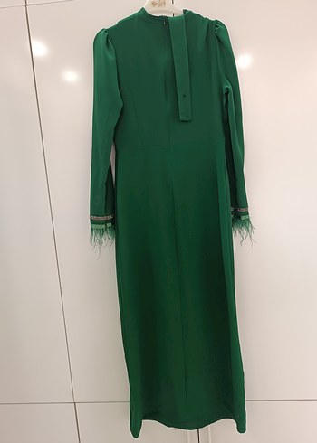 Zara Yeşil Uzun Kol İşlemeli Drapeli Elbise