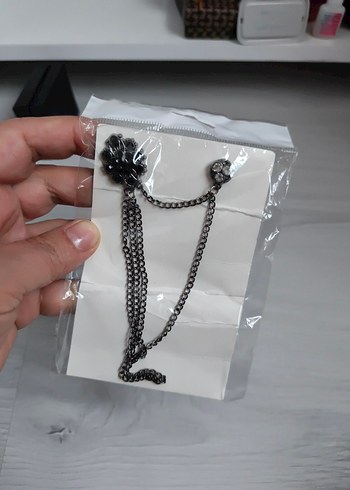 Zincir Detaylı Siyah yaka ve gömlek erkek aksesuarı. - Görsel 6