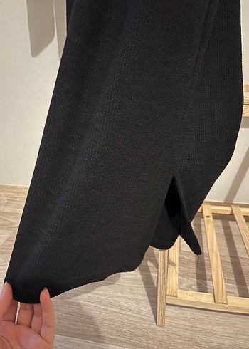Siyah Uzun Kollu Yırtmaçlı Kadın Elbise - Görsel 2
