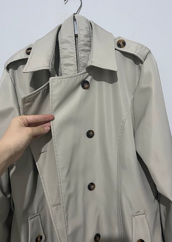 Bej Uzun Düğmeli Kadın Trençkot - Görsel 4