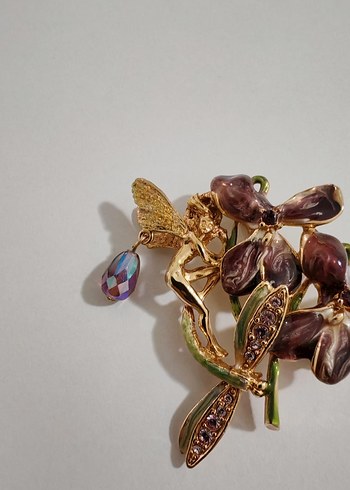 Boncuklu Mor Çiçekli Bohem Broş - Görsel 2