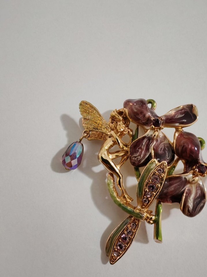Boncuklu Mor Çiçekli Bohem Broş - Görsel 2