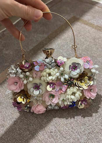 Çiçekli Boncuk İşlemeli Bohem Kadın El Çantası - Görsel 2