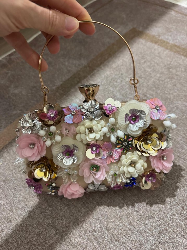 Çiçekli Boncuk İşlemeli Bohem Kadın El Çantası - Görsel 2