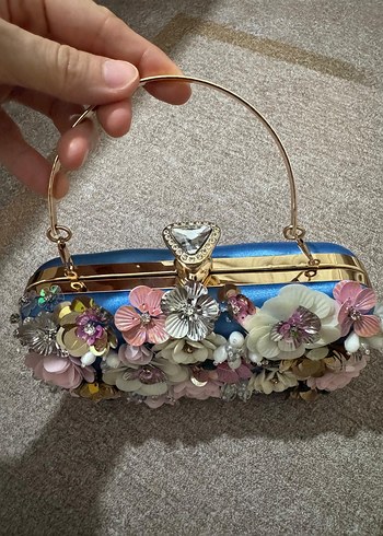 Çiçekli Boncuklu Renkli Kadın Çanta - Görsel 2