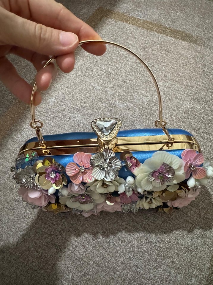 Çiçekli Boncuklu Renkli Kadın  Çanta - Görsel 2