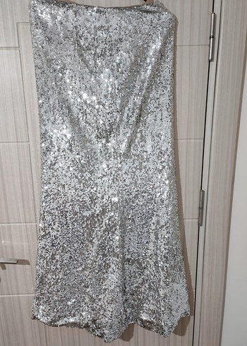 Gümüş Parlak Uzun Kadın Etek - Görsel 6