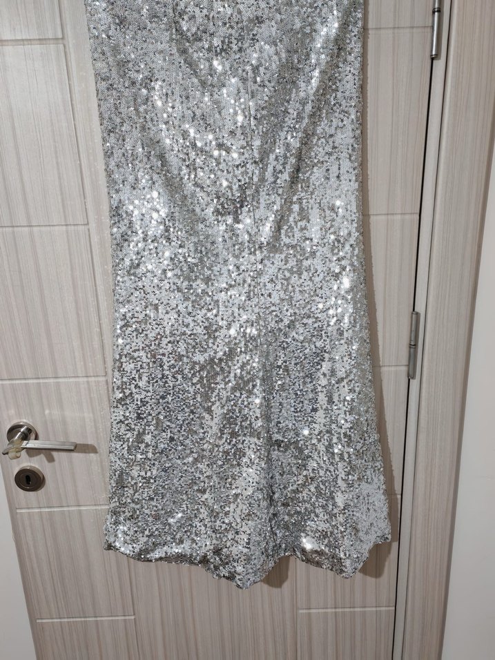 Gümüş Parlak Uzun Kadın Etek - Görsel 5