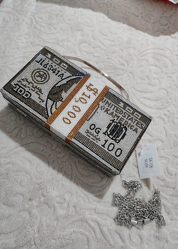 Pul İşlemeli Gri Kadın Portföy Çanta - Görsel 7