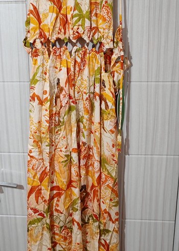 Bohem Çok Renkli Askısız Uzun Elbise - Görsel 4