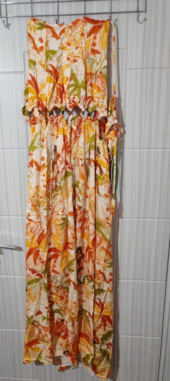 Bohem Çok Renkli Askısız Uzun Elbise - Görsel 4