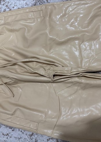 Bej suni deri Kadın Pantolon - Görsel 2