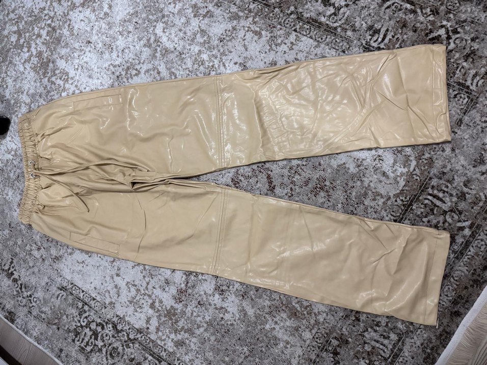 Bej suni deri Kadın Pantolon - Görsel 3