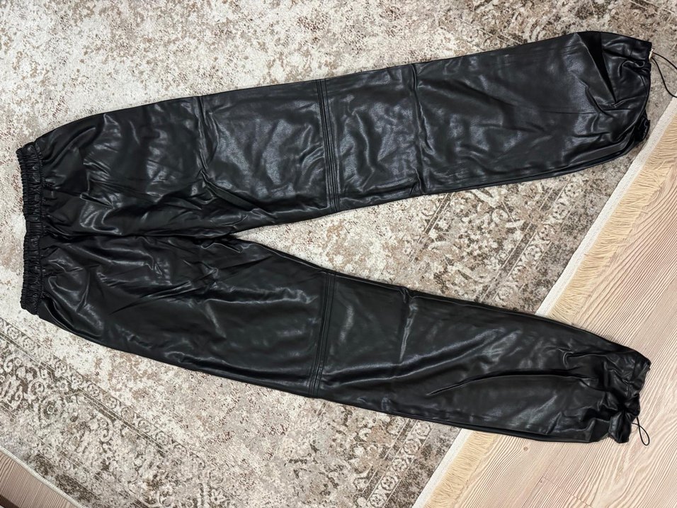 Siyah Deri Kadın Pantolon, - Görsel 4