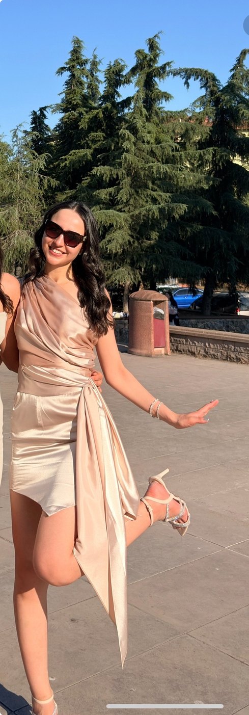 TWOS TOUCH  Drapeli Pudra Straplez Mini Abiye - Görsel 2