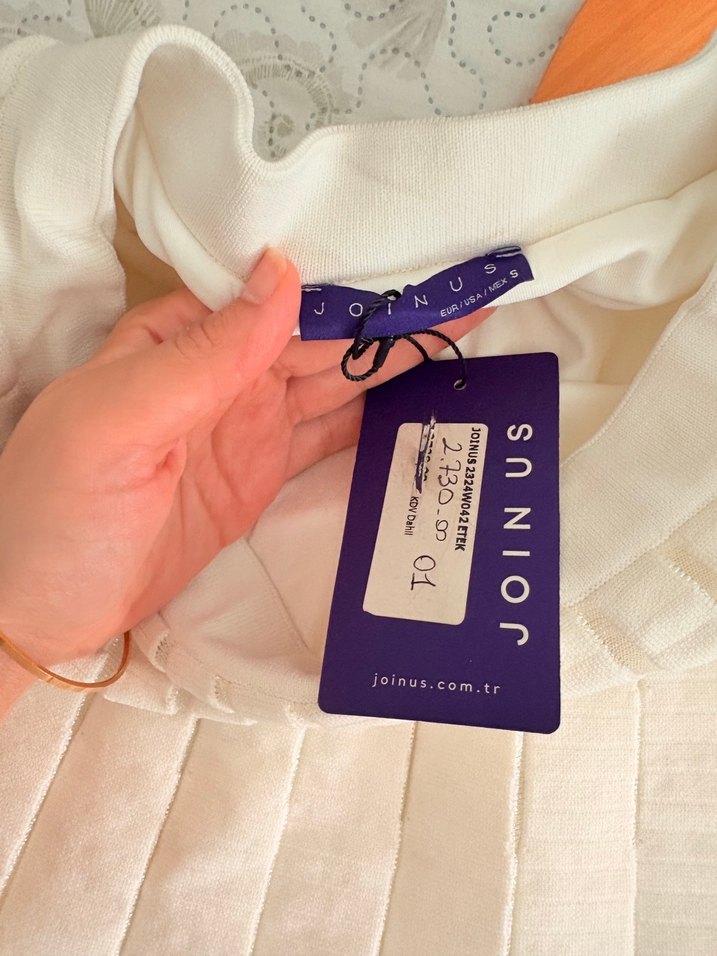 Joinus Beyaz Pilili Midi Etek - Görsel 4