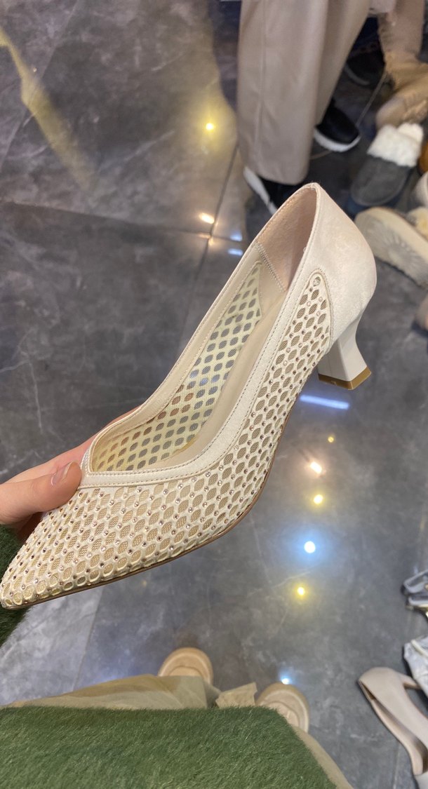 Beyaz Örgü Detaylı Stiletto Kadın Topuklu - Görsel 3