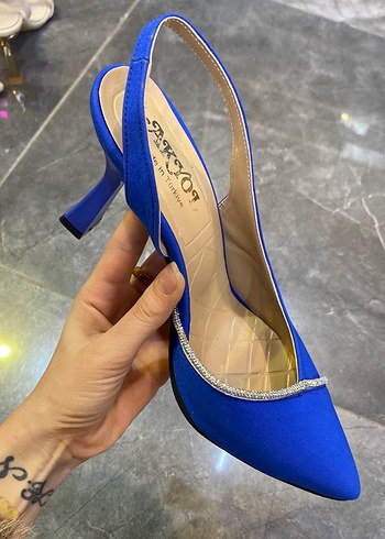 Saten Mavi Stiletto Abiye Ayakkabı - Görsel 4