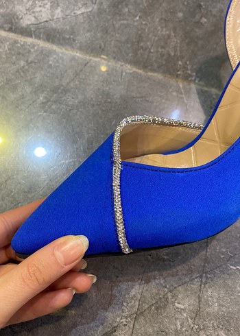 Saten Mavi Stiletto Abiye Ayakkabı - Görsel 2