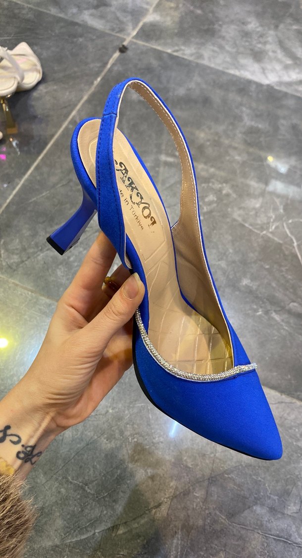 Saten Mavi Stiletto Abiye Ayakkabı - Görsel 4