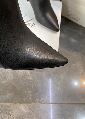 Siyah Deri Stiletto Topuklu Kadın Bot - Görsel 3