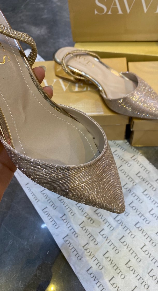 Altın Renkli Blok Topuklu Kadın Abiye Ayakkabı - Görsel 2