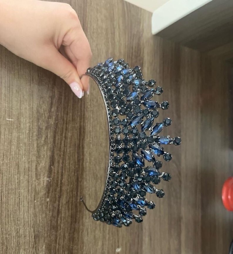 Koyu Mavi Taşlı Metal Taç - Görsel 3