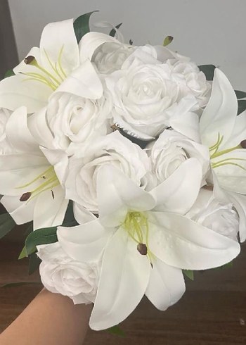 Dantel Detaylı Beyaz Minimalist Gelin Buketi - Görsel 2