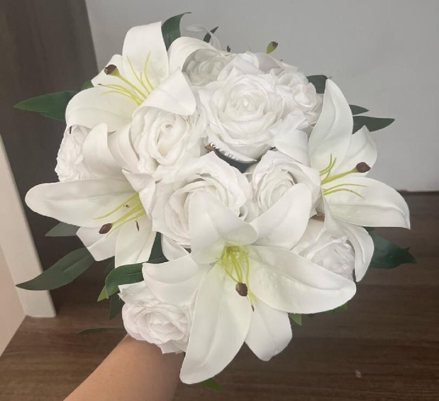 Dantel Detaylı Beyaz Minimalist Gelin Buketi - Görsel 2