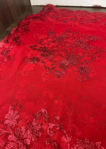 Dantel Detaylı Kırmızı Gelin Duvak - Görsel 2