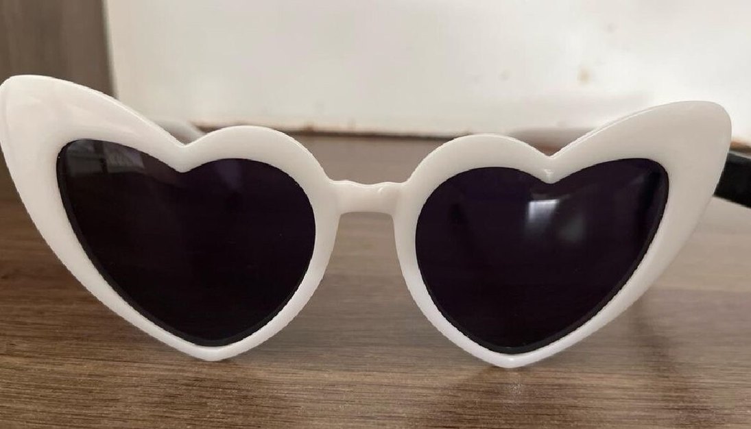 Çift Kalp Beyaz Parlak Gözlük - Görsel 2