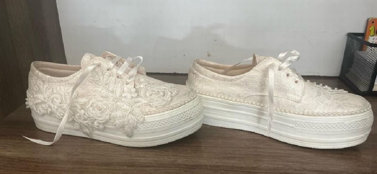 Dantel İşlemeli Beyaz Kadın Platform Spor Ayakkabı - Görsel 4