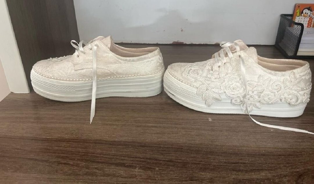 Dantel İşlemeli Beyaz Kadın Platform Spor Ayakkabı - Görsel 3