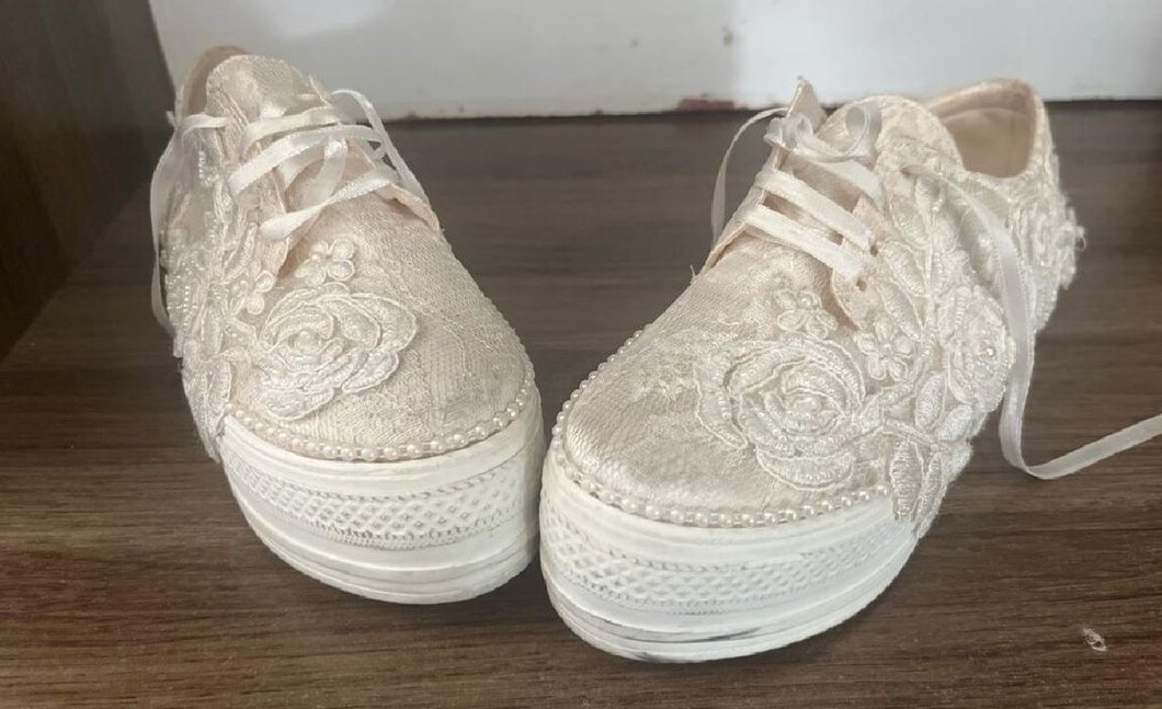 Dantel İşlemeli Beyaz Kadın Platform Spor Ayakkabı - Görsel 2