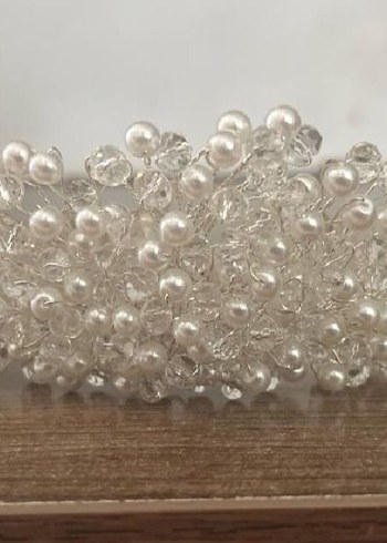 Beyaz Boncuklu Cam Saç Aksesuarı - Görsel 2