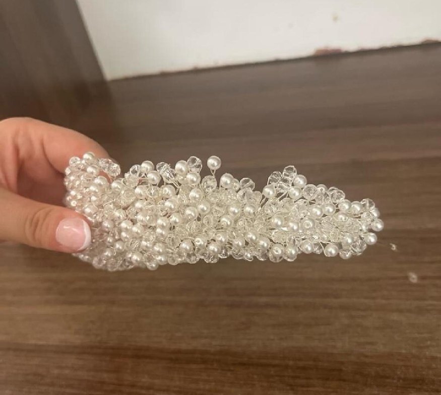 Beyaz Boncuklu Cam Saç Aksesuarı - Görsel 5